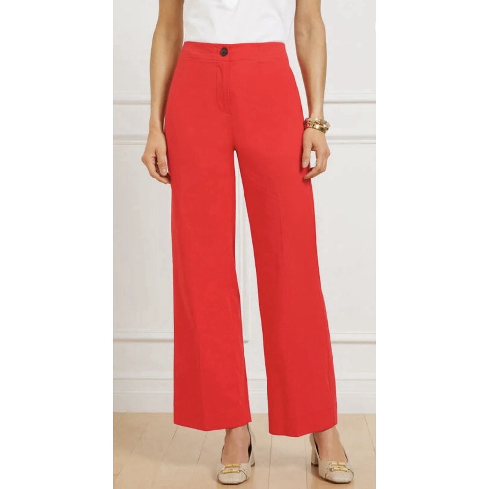 Talbot's Wide Ankle Poplin Pants Sz 2 Red Pepper Preppy Casual Chic Classic
